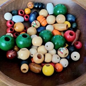 Vintage Retro Macrame Wood Bead Lot 100+ / Vintage Craft Supplies